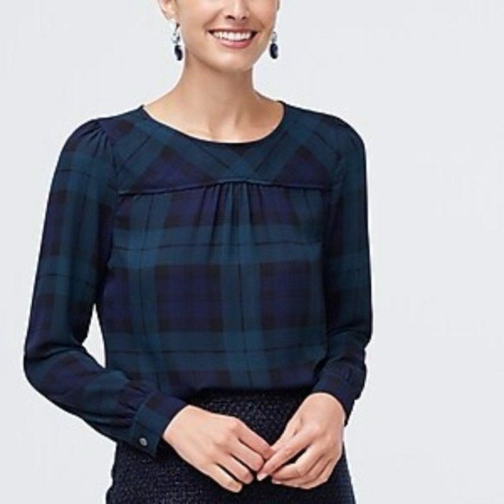 J.Crew Blue & Green Plaid Top